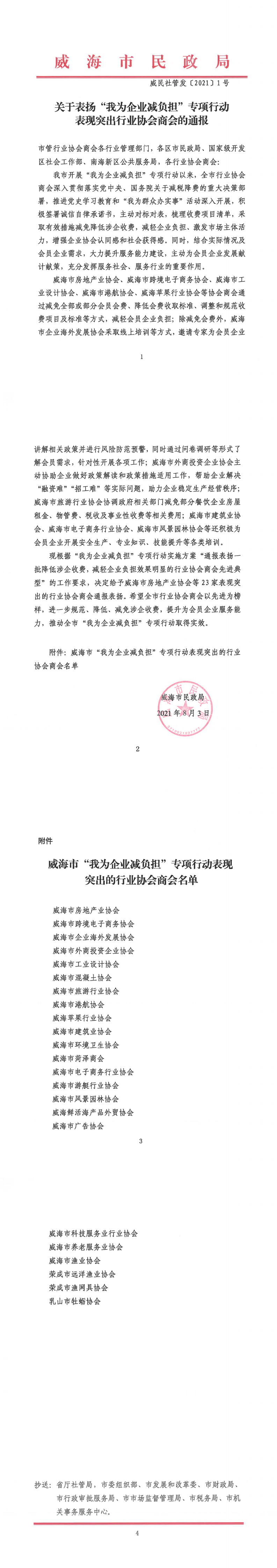 威民社管发〔2021〕1号+关于表扬“我为企业减负担”专项行动表现突出行业协会商会的通报_0.png